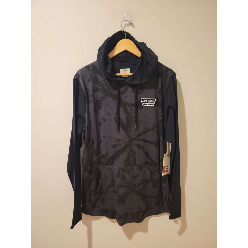 NWT Vans Off The Wall Hoodie Mens Large Black Tie Dye Long Sleeve Pullover Skate